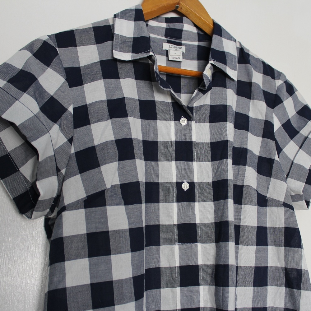 J Crew Dark Navy Buffalo Gingham 100% Cotton Shirt